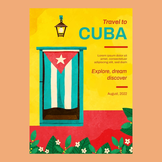 Vecteur gratuit modèle d'affiche aquarelle cuba