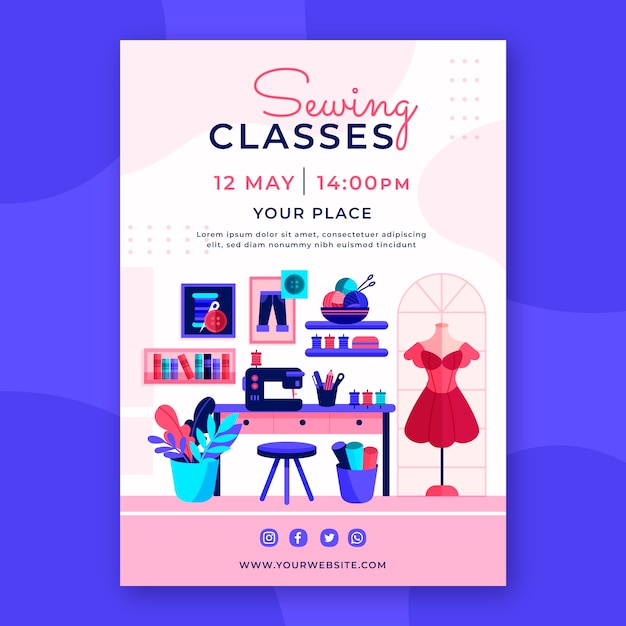 Modèle d'affiche d'atelier de couturière minimal