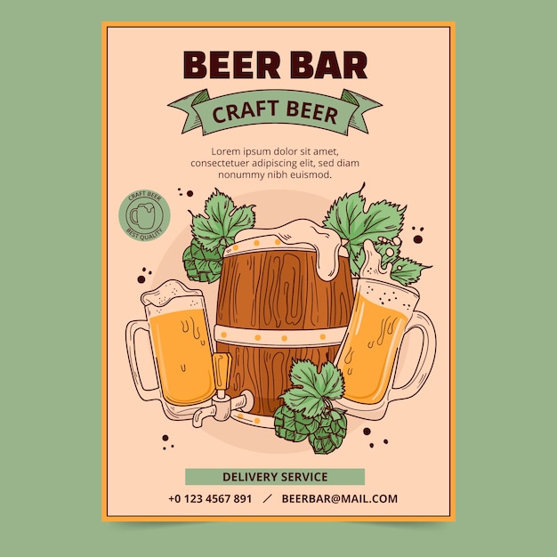 Modèle D'affiche De Bar à Bière Dessiné à La Main