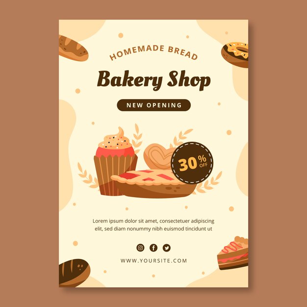 Modèle d'affiche de boulangerie dessiné à la main