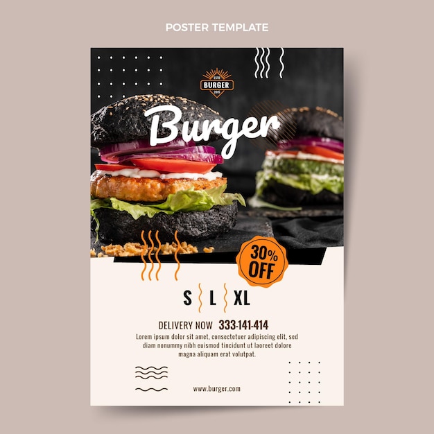 Vecteur gratuit modèle d'affiche de burger plat