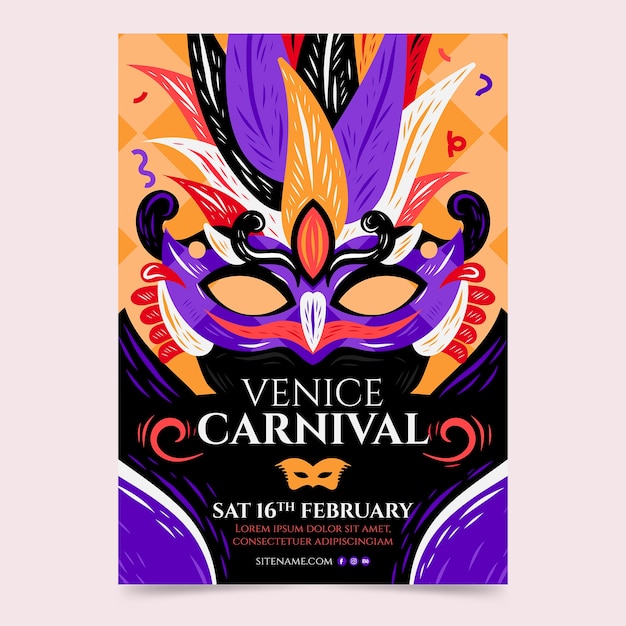 Vecteur gratuit modèle d'affiche de carnaval de venise dessiné à la main