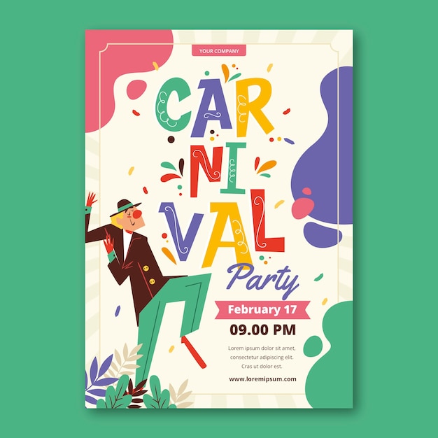 Vecteur gratuit modèle d'affiche de célébration de carnaval plat