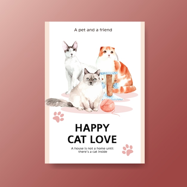 Vecteur gratuit modèle d'affiche avec chat mignon