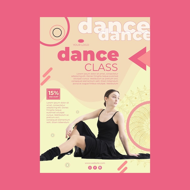 Vecteur gratuit modèle d'affiche de classe de danse avec photo