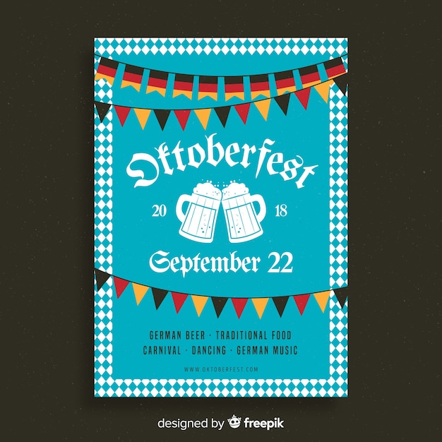Vecteur gratuit modèle d'affiche classique oktoberfest avec un design plat