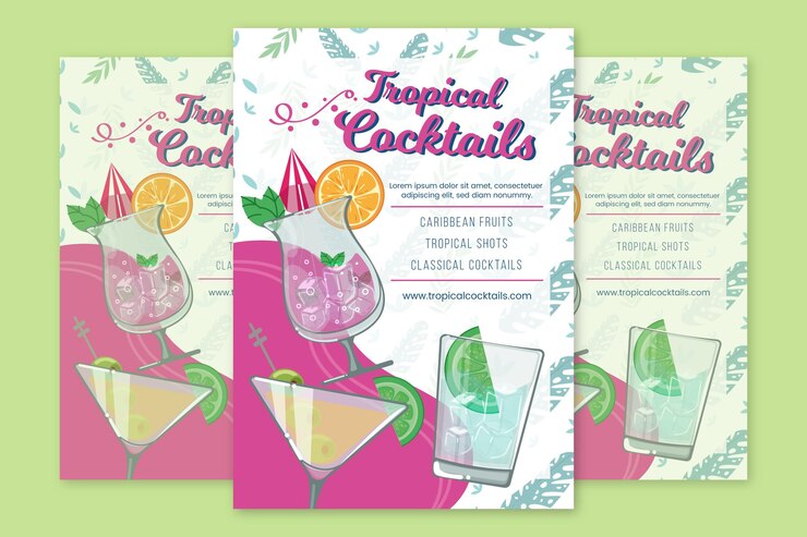 Vecteur gratuit modèle d'affiche de cocktails tropicaux