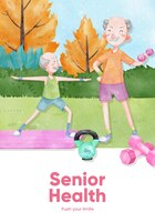 Modèle d'affiche avec concept de remise en forme de santé seniorstyle aquarelle