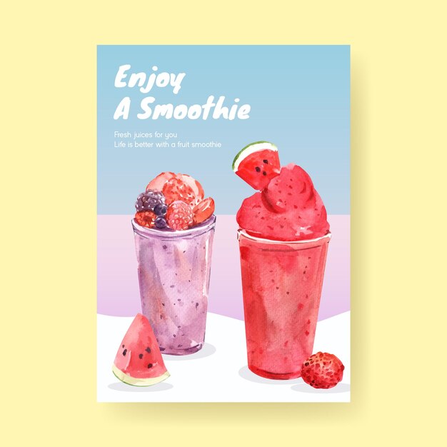 Modèle d'affiche avec concept de smoothies aux fruits