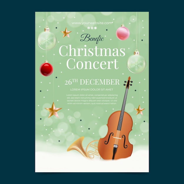 Vecteur gratuit modèle d'affiche de concert de noël réaliste