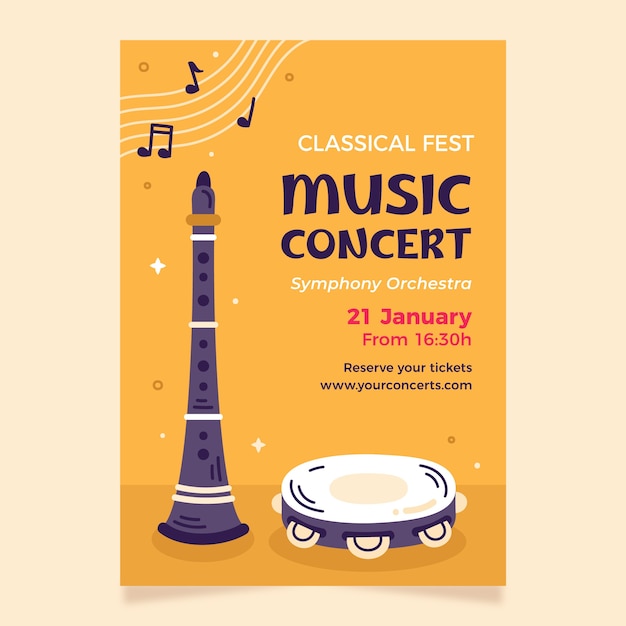 Vecteur gratuit modèle d'affiche de concert d'orchestre à design plat