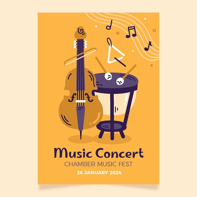 Vecteur gratuit modèle d'affiche de concert d'orchestre à design plat