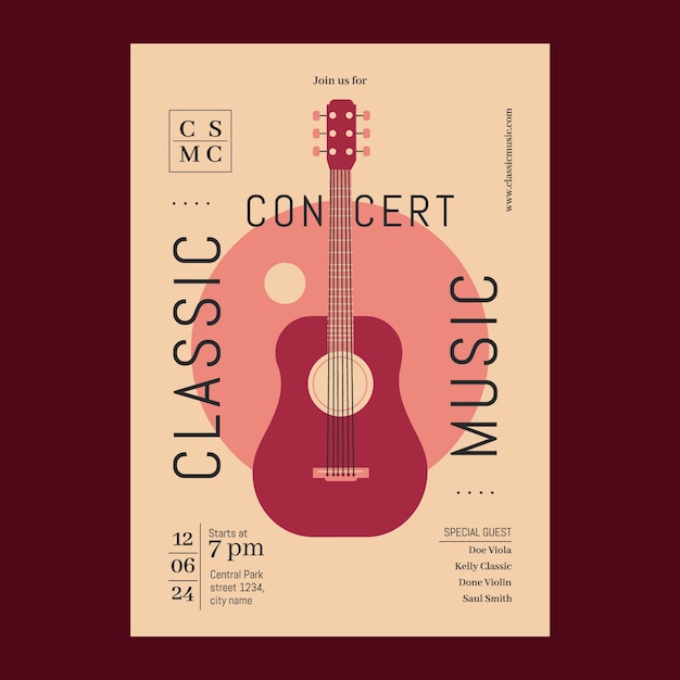 Vecteur gratuit modèle d'affiche de concert d'orchestre à design plat