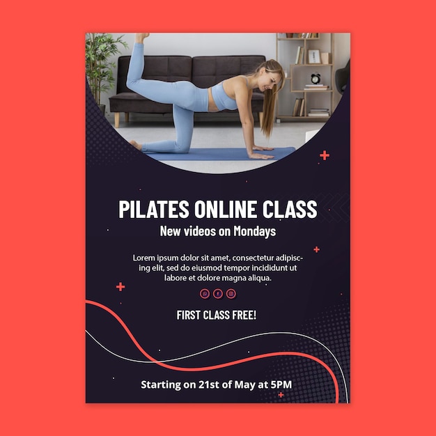 Vecteur gratuit modèle d'affiche de cours en ligne de pilates