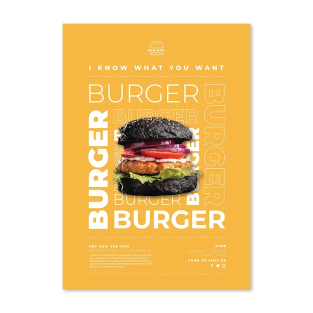 Vecteur gratuit modèle d'affiche de cuisine américaine avec photo de hamburger