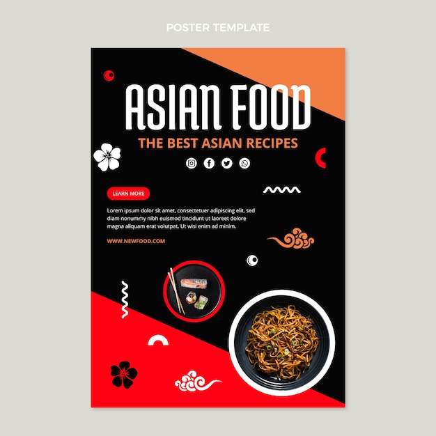 Vecteur gratuit modèle d'affiche de cuisine asiatique design plat