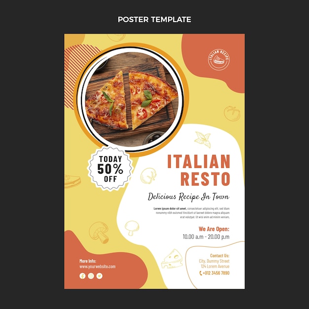 Vecteur gratuit modèle d'affiche de cuisine italienne design plat