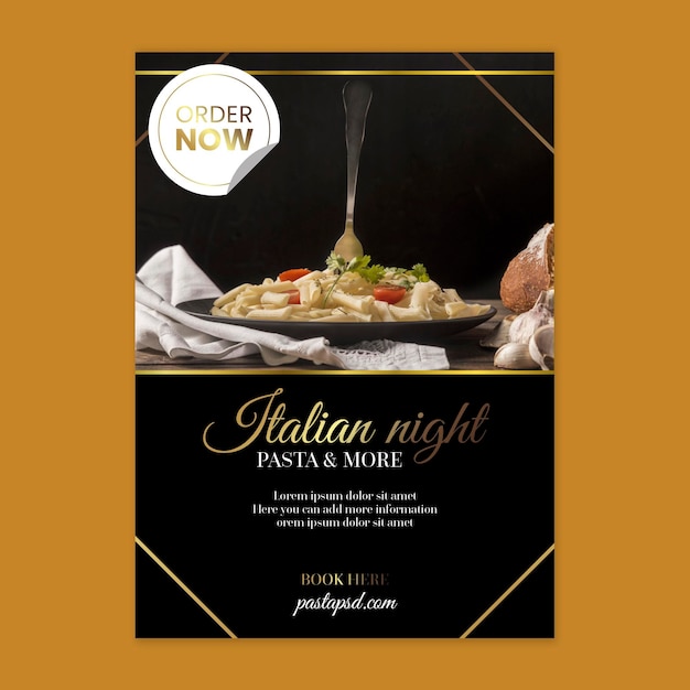 Vecteur gratuit modèle d'affiche de cuisine italienne de luxe