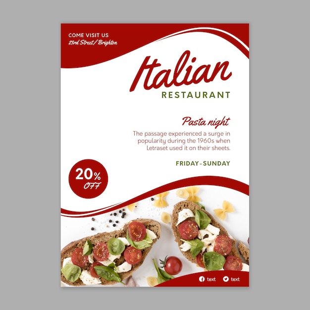 Vecteur gratuit modèle d'affiche de cuisine italienne