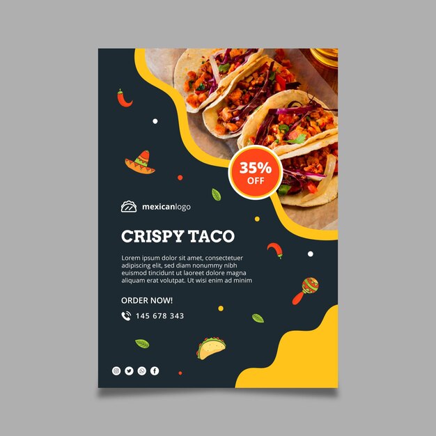 Modèle d'affiche de cuisine mexicaine verticale