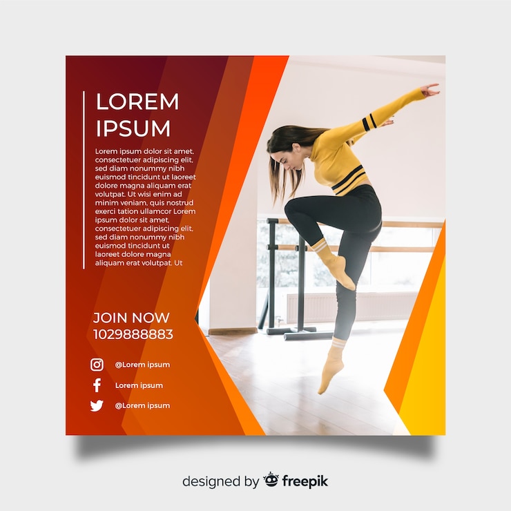 Vecteur gratuit modèle d&#39;affiche de danse avec photo
