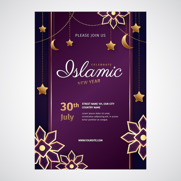 Vecteur gratuit modèle d'affiche dégradé du nouvel an islamique
