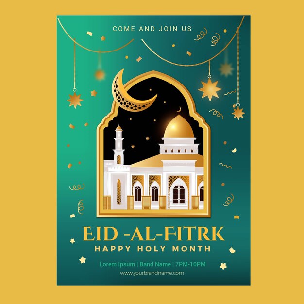 Vecteur gratuit modèle d'affiche dégradé eid al-fitr