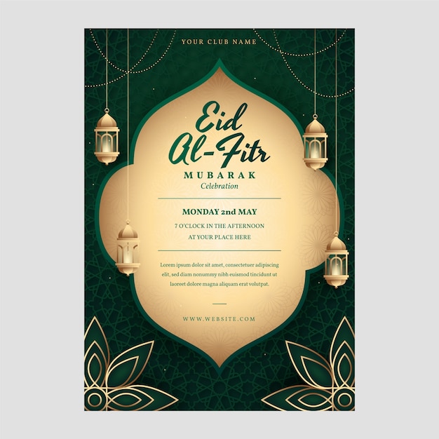 Vecteur gratuit modèle d'affiche dégradé eid al-fitr