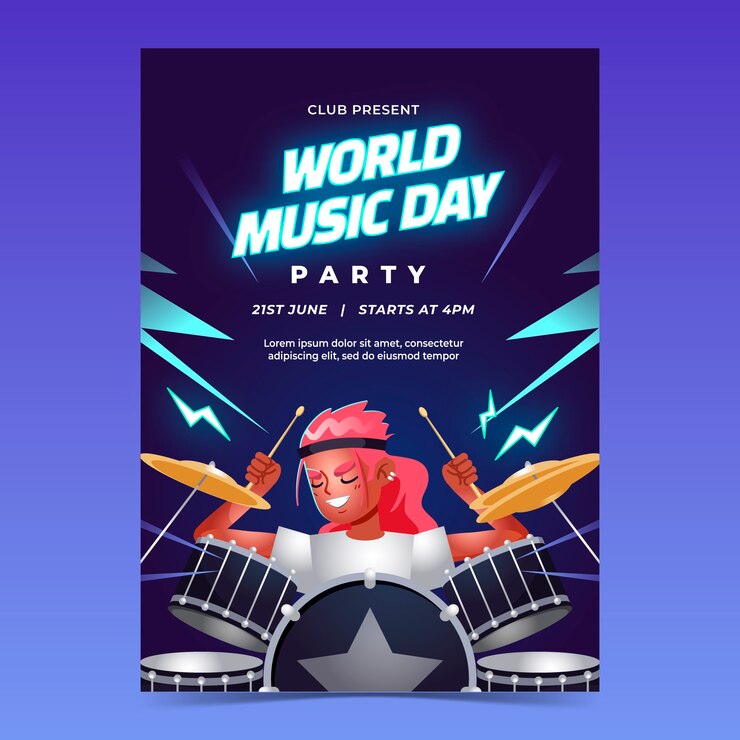 Vecteur gratuit modèle d'affiche dégradé pour la célébration de la journée mondiale de la musique