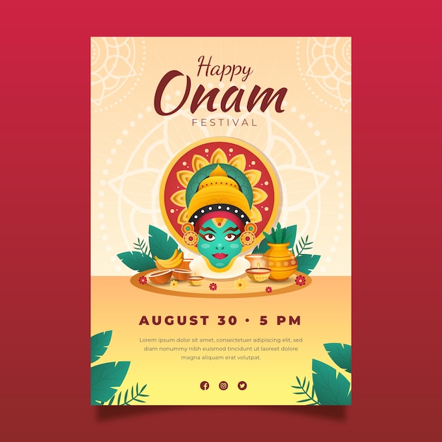 Vecteur gratuit modèle d'affiche dégradé pour la célébration d'onam