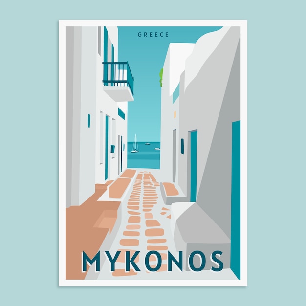 Vecteur gratuit modèle d'affiche de design plat de mykonos