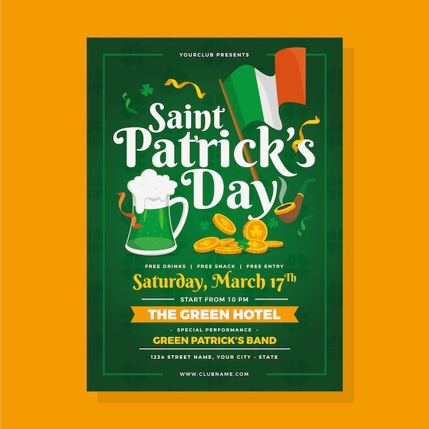 Vecteur gratuit modèle d'affiche design plat st patricks day