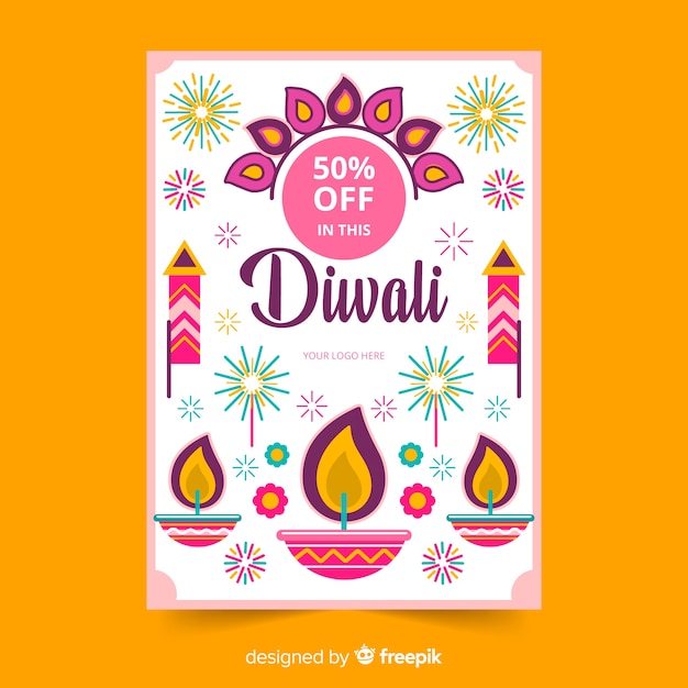 Modèle D'affiche De Design Plat Vente Diwali