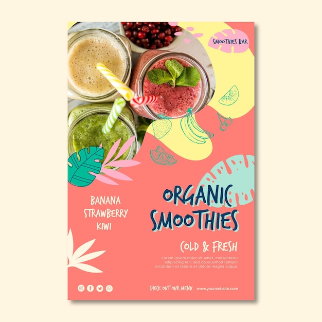 Vecteur gratuit modèle d'affiche de désintoxication naturelle de smoothie bio