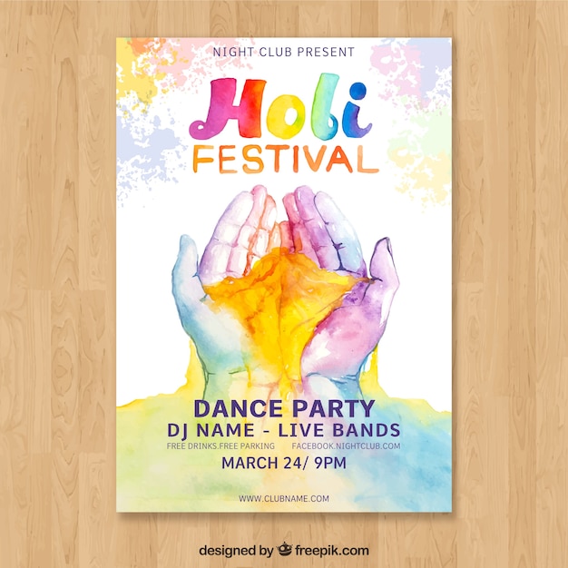 Vecteur gratuit modèle d'affiche du festival holi avec les mains