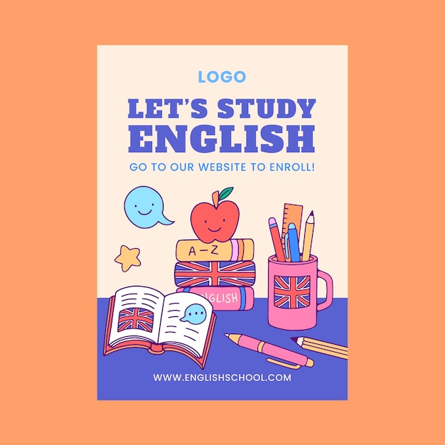 Vecteur gratuit modèle d'affiche d'école d'anglais