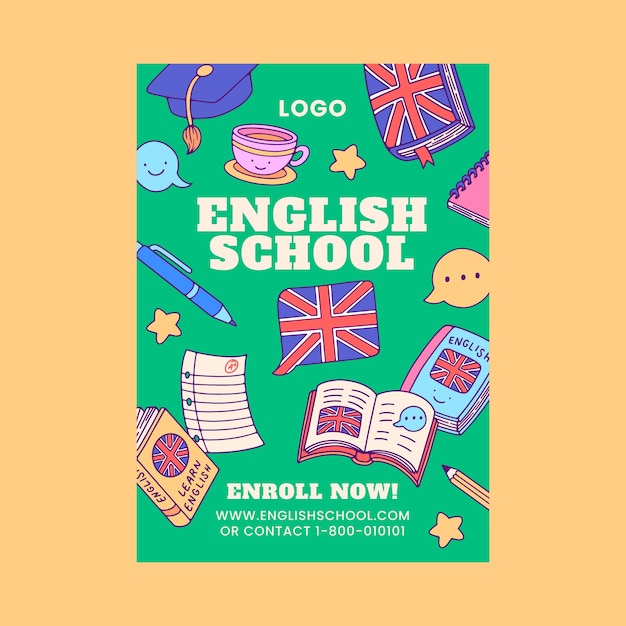 Vecteur gratuit modèle d'affiche d'école d'anglais