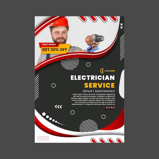 Vecteur gratuit modèle d'affiche d'électricien