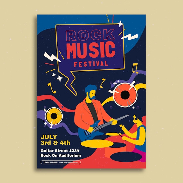 Vecteur gratuit modèle d'affiche d'événement de musique de concert de doodle créatif