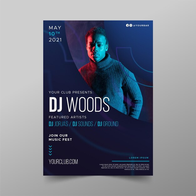 Modèle d'affiche d'événement de musique techno man
