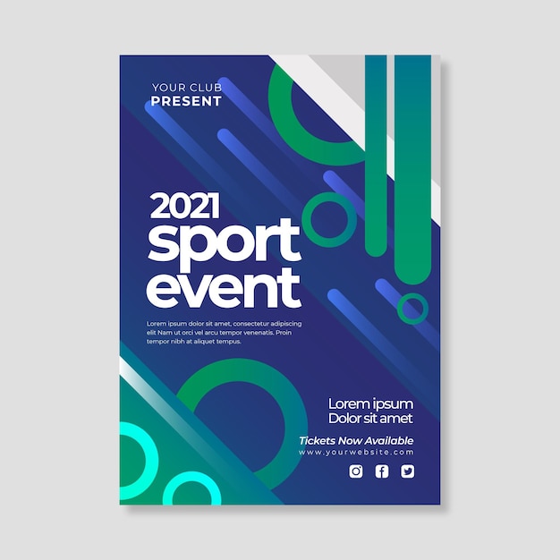 Vecteur gratuit modèle d'affiche d'événement sportif 2021 avec des formes géométriques