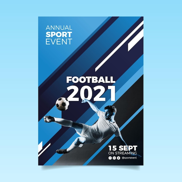 Vecteur gratuit modèle d'affiche d'événement sportif abstrait 2021 avec photo