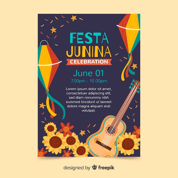 Vecteur gratuit modèle d'affiche festa junina dessiné à la main