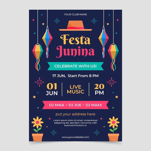 Modèle D'affiche Festas Juninas Design Plat