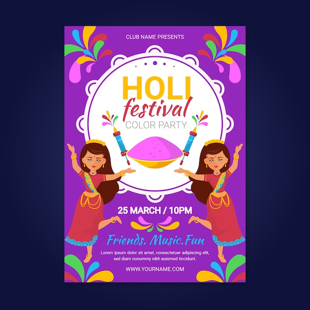 Modèle D'affiche De Festival De Design Plat Holi