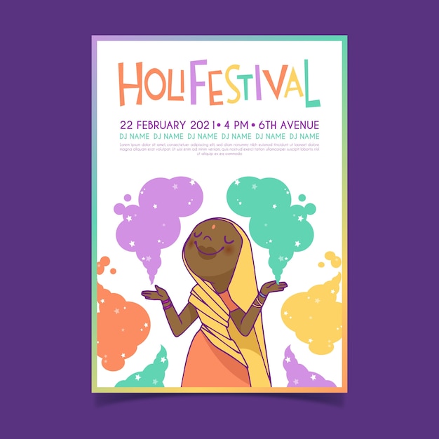 Vecteur gratuit modèle d'affiche festival holi dessiné à la main