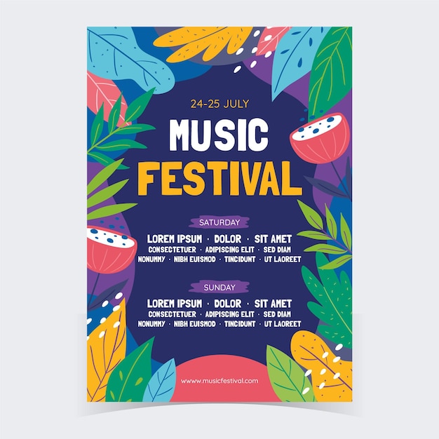 Vecteur gratuit modèle d'affiche de festival de musique colorée