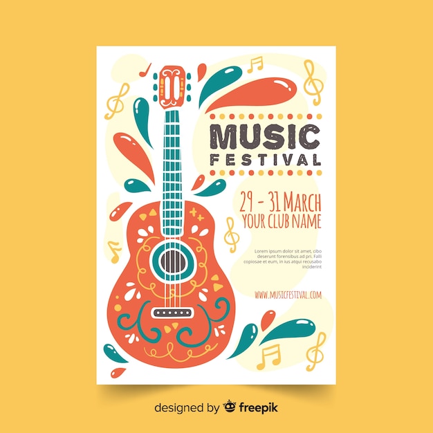 Vecteur gratuit modèle d'affiche de festival de musique dessiné à la main