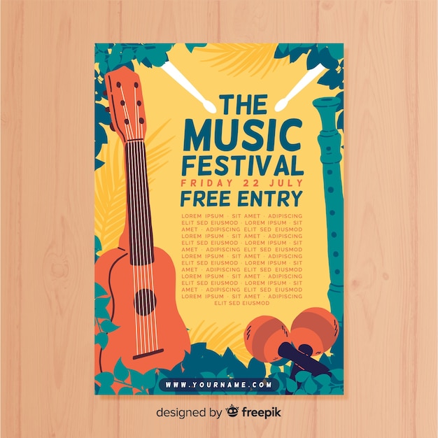 Vecteur gratuit modèle d'affiche de festival de musique dessiné à la main