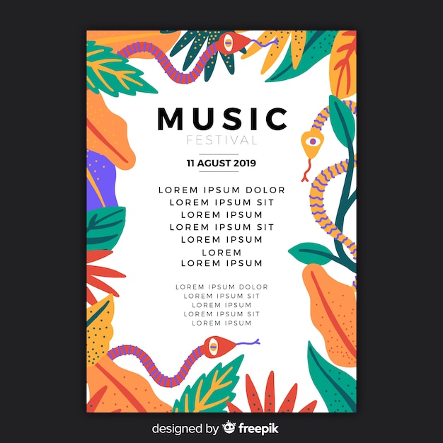 Vecteur gratuit modèle d'affiche de festival de musique dessiné à la main